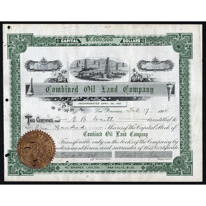 Combined Oil Land Company Stock Certificate