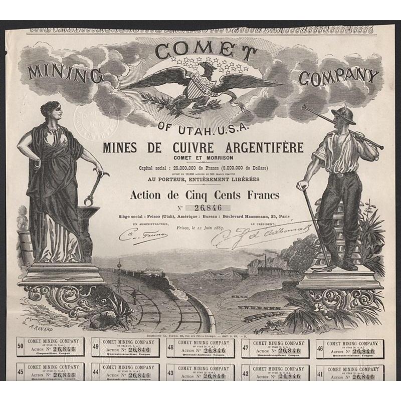 Comet Mining Company of Utah U.S.A. Frisco 1883 Stock Certificate