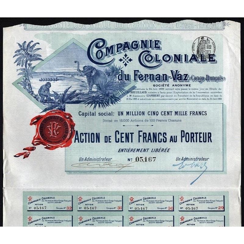 Compagnie Coloniale du Fernan-Vaz (Congo-Francais) Societe Anonyme Stock Certificate