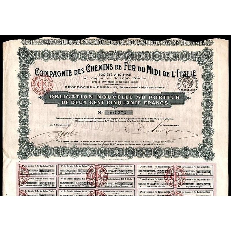 Compagnie des Chemin De Fer du Midi de l'Italie S.A. Stock Certificate