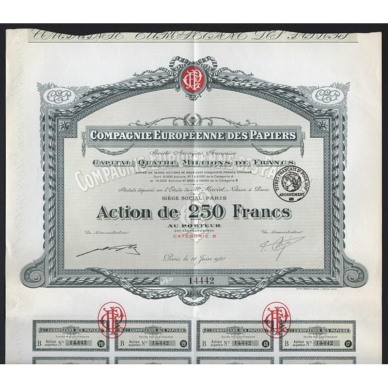 Compagnie Europeenne des Papiers Stock Certificate
