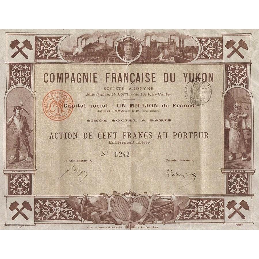 Compagnie Francaise du Yukon Societe Anonyme Stock Certificate