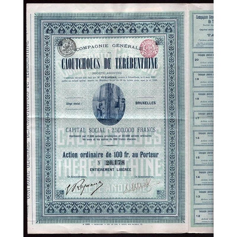 Compagnie Generale des Caoutchoucs de Terebenthine Stock Certificate