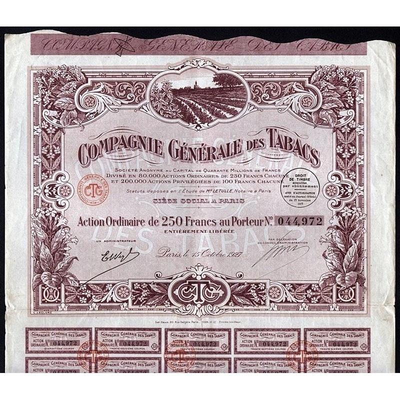 Compagnie Generale des Tabacs Stock Certificate