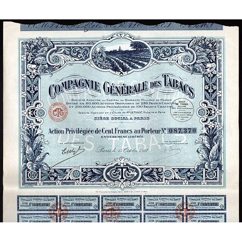 Compagnie Generale des Tabacs Stock Certificate