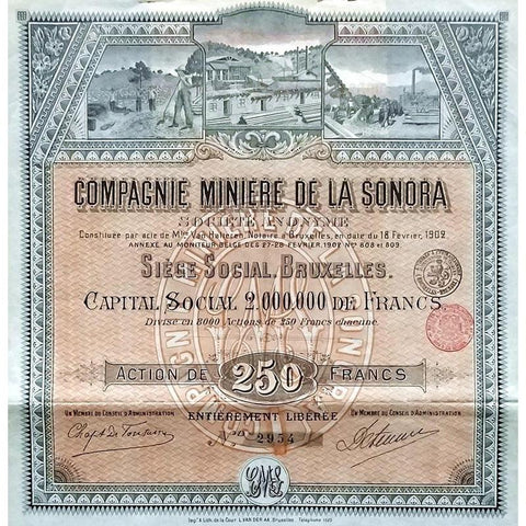 Compagnie Miniere de la Sonora Stock Certificate