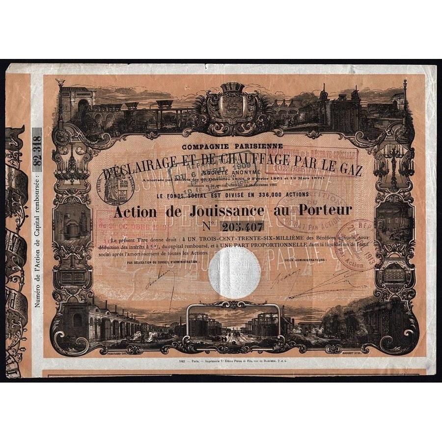 Compagnie Parisienne D'Eclairage et de Chauffage par le Gaz Stock Certificate