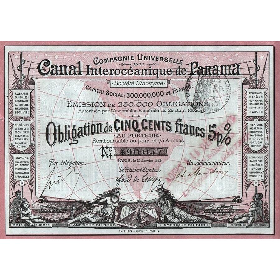 Compagnie Universelle du Canal Interoceanique de Panama Canal 1883 Bond Certificate