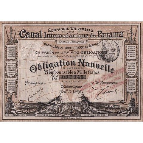 Compagnie Universelle du Canal Interoceanique de Panama Stock Certificate