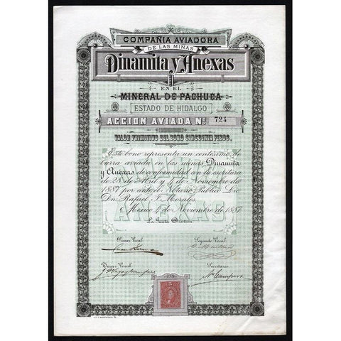 Compania Aviadora de las Minas Dinamita y Anexas (Estado de Hidalgo) Stock Certificate