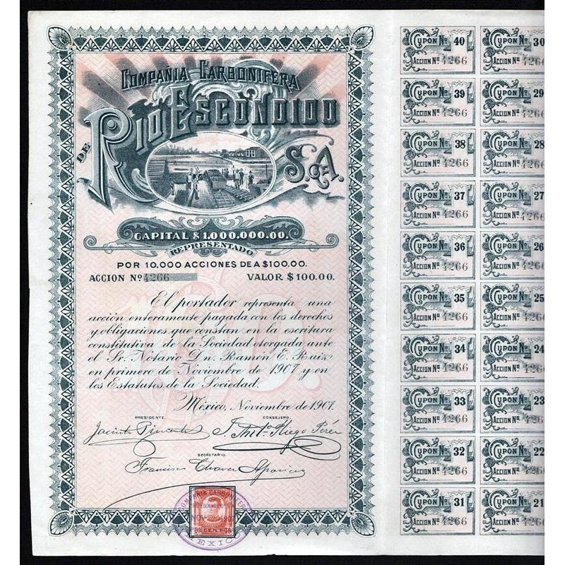 Compania Carbonifera de Rio Escondido S.A. Stock Certificate