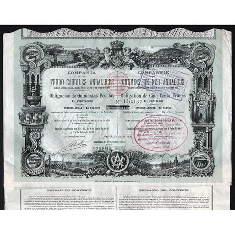 Compania de los Ferro-Carriles Andaluces / Compagnie des Chemins de Fer Andalous Stock Certificate