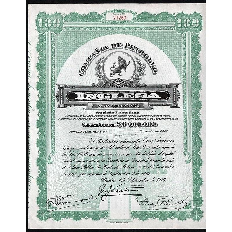 Compania de Petroleo Inglesa y Anexas Stock Certificate