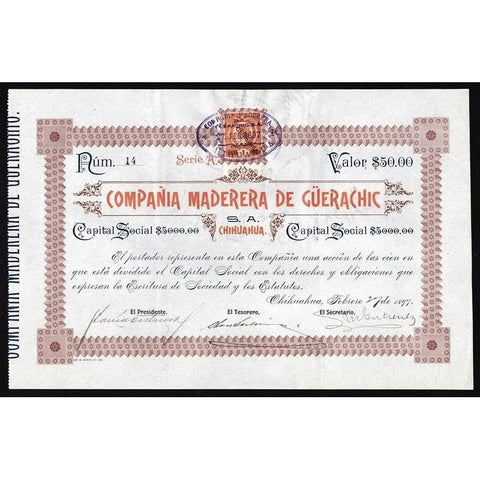 Compania Maderera de Güerachic S.A. Stock Certificate
