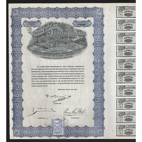 Compania Maderera de la Sierra de Durango Stock Certificate