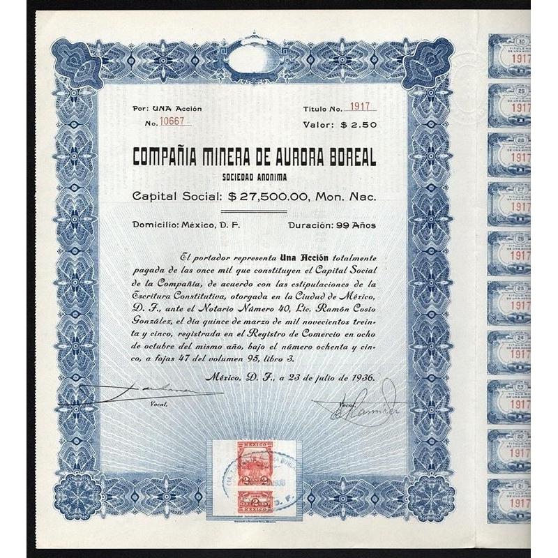 Compania Minera de Aurora Boreal Sociedad Anonima Stock Certificate