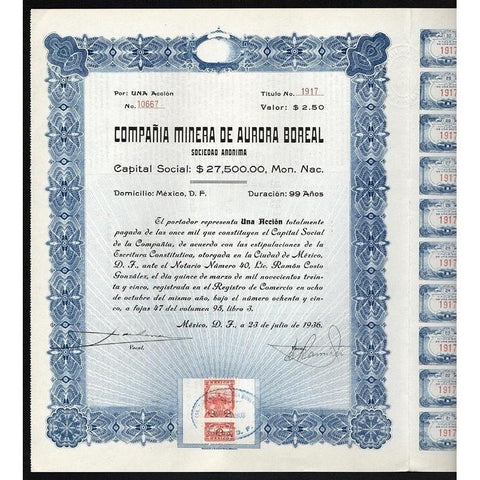 Compania Minera de Aurora Boreal Sociedad Anonima Stock Certificate
