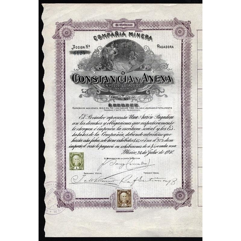 Compania Minera de Constancia y Anexa Stock Certificate