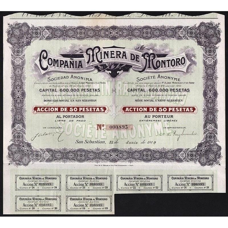 Compania Minera de Montoro Sociedad Anonima Stock Certificate