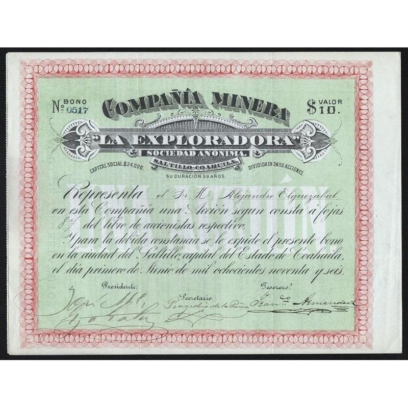 Compania Minera “La Exploradora” S.A. Stock Certificate