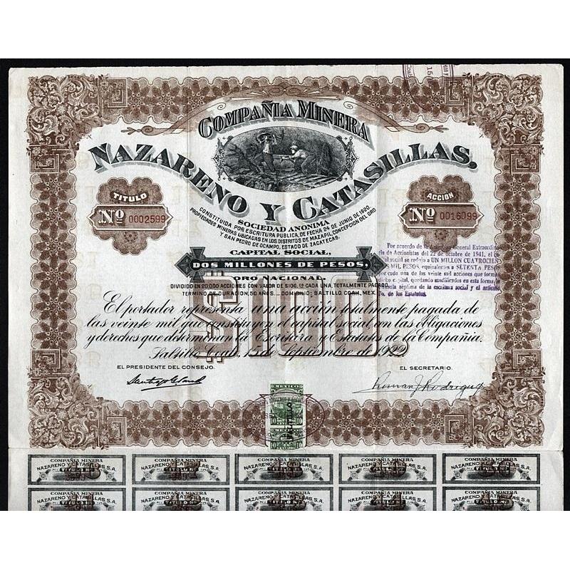 Compania Minera Nazareno Y Catasillas Stock Certificate