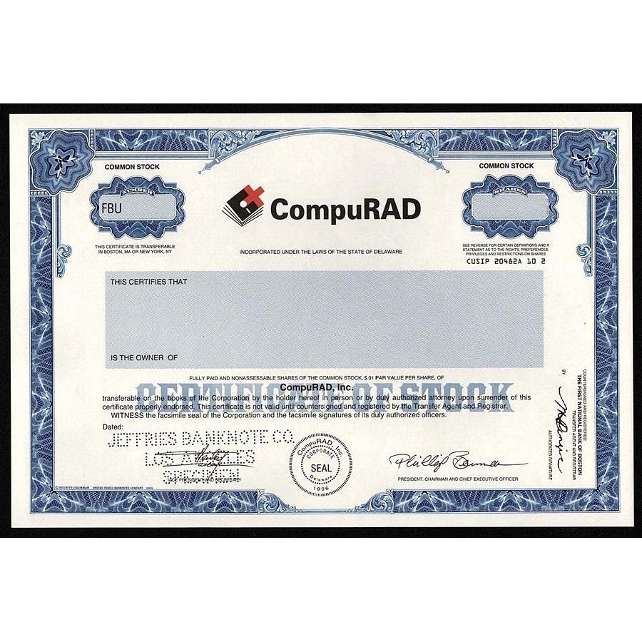 CompuRAD, Inc. (Specimen) Stock Certificate