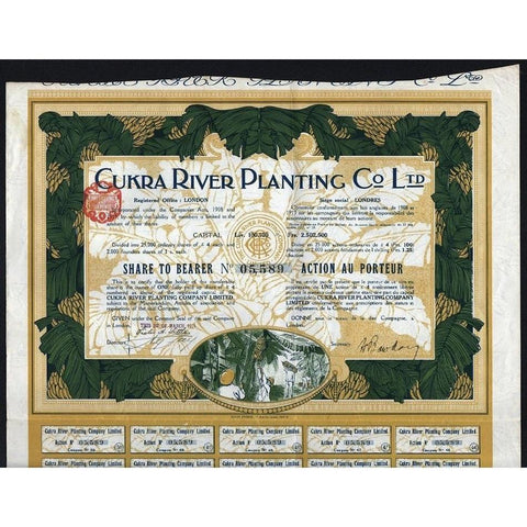 Cukra River Planting Co Ltd. 1914 Nicaragua Stock Certificate