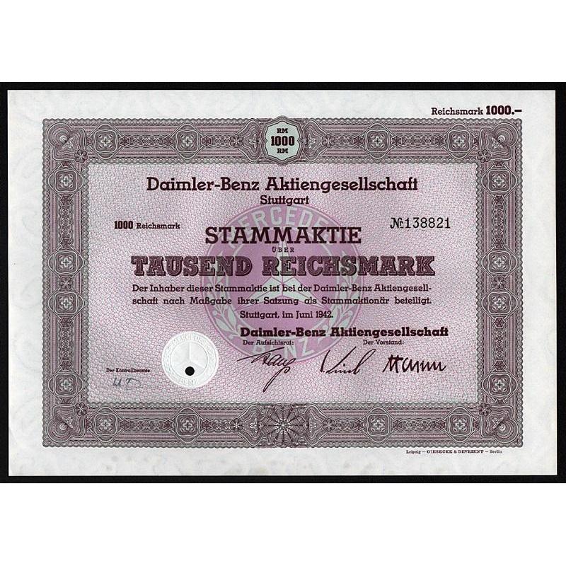 Daimler-Benz Aktiengesellschaft Stock Certificate