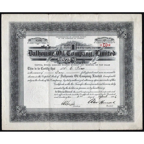 Dalhousie Oil Company, Limited Stock Certificate