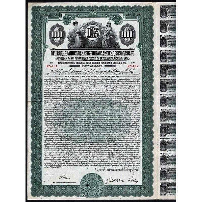 Deutsche Landesbankenzentrale Aktiengesellschaft (Central Bank of German State & Provincial Banks, Inc.) Stock Certificate