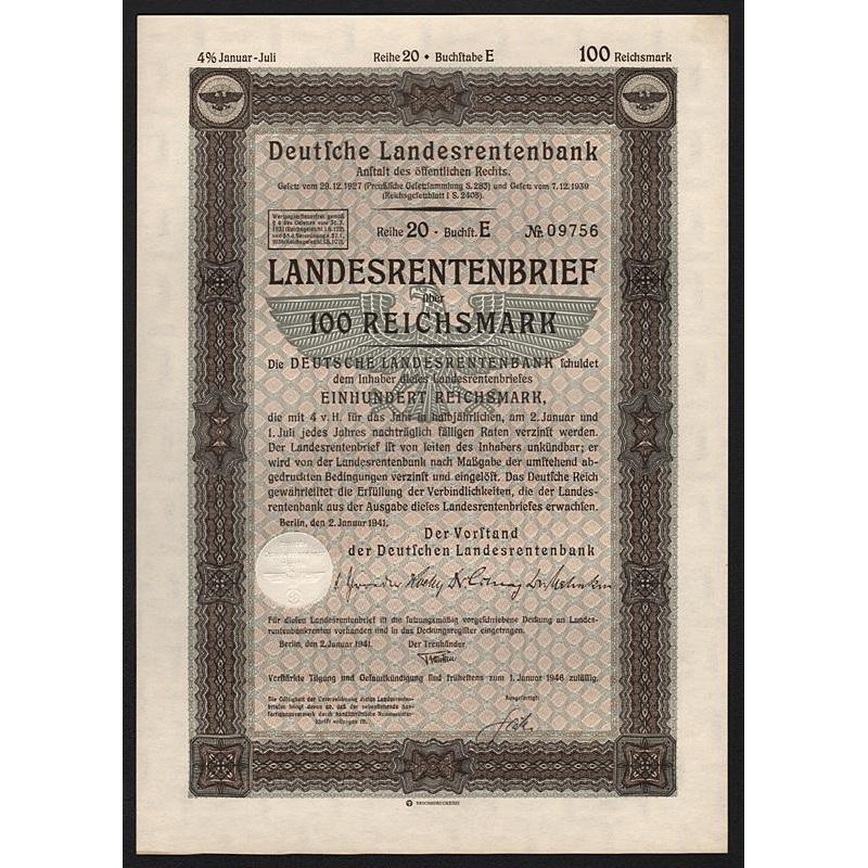 Deutsche Landesrentenbank, Landesrentenbrief über 100 Reichsmark Stock Certificate