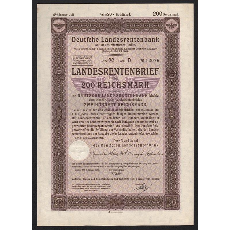 Deutsche Landesrentenbank, Landesrentenbrief über 200 Reichsmark Stock Certificate