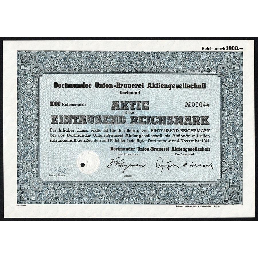Dortmunder Union-Brauerei Aktiengesellschaft Stock Certificate