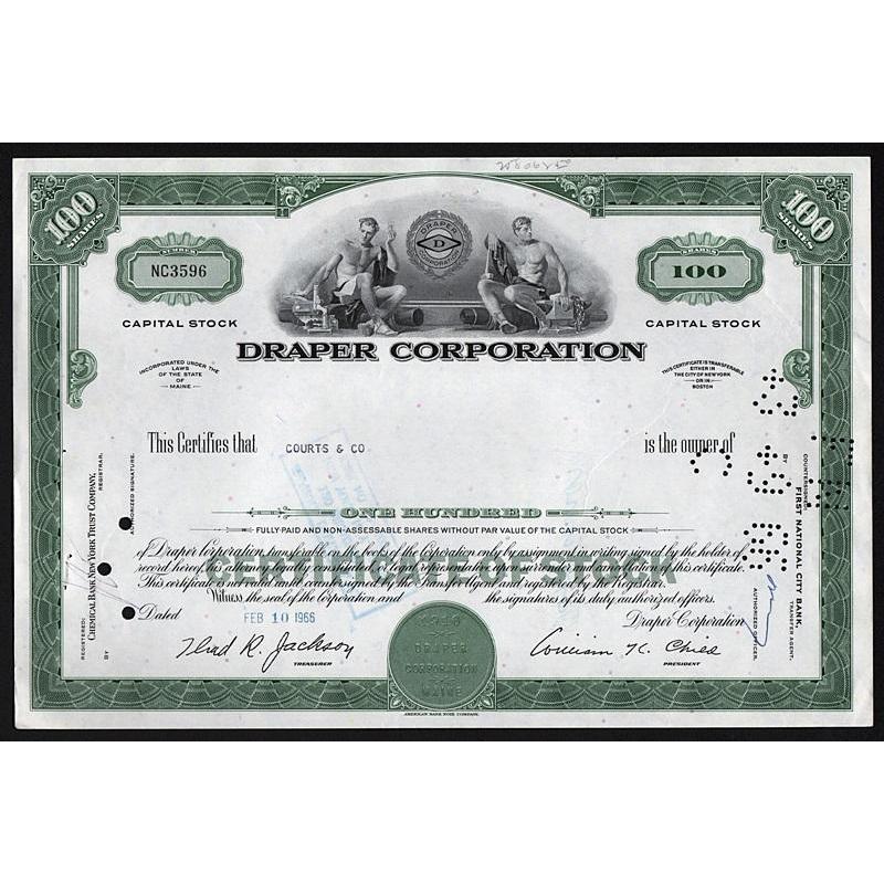 Draper Corporation Stock Certificate