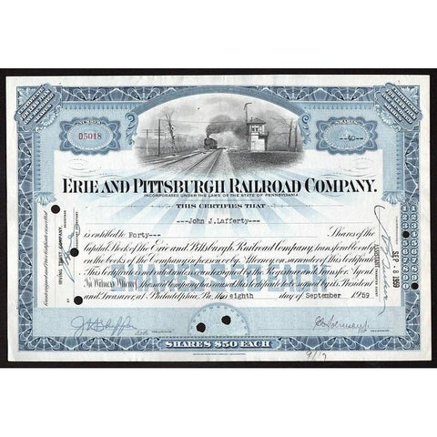 Erie and Pittsburgh Railroad Company Stock Certificate