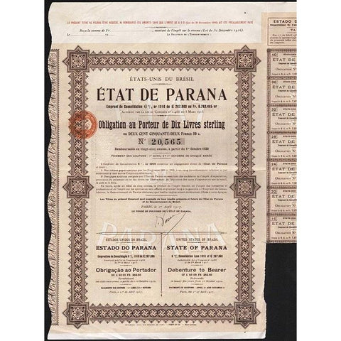 Etat de Parana / Estado do Parana / State of Parana Stock Certificate