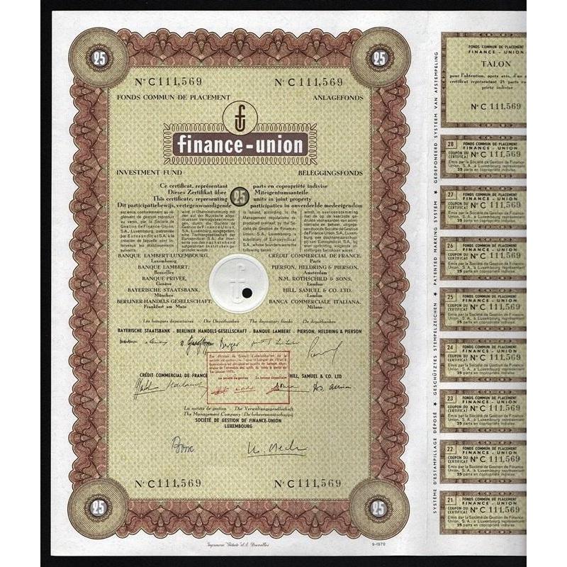 Finance-Union Investment Fund Stock Certificate