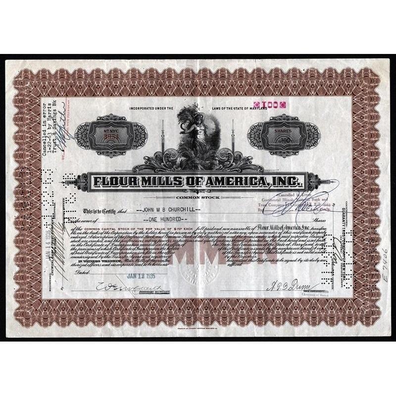 Flour Mills of America, Inc. Stock Certificate
