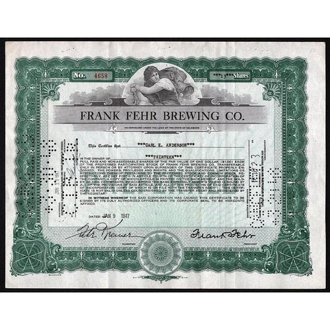 Frank Fehr Brewing Co. Stock Certificate