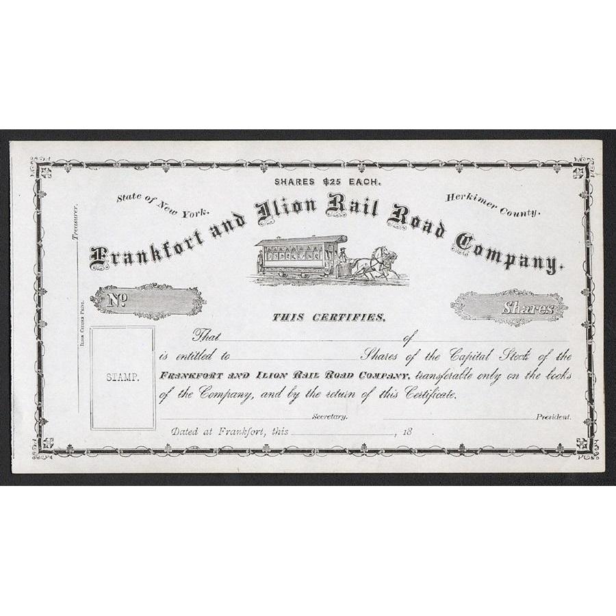 Frankfort and Ilion Rail Road Company Stock Certificate