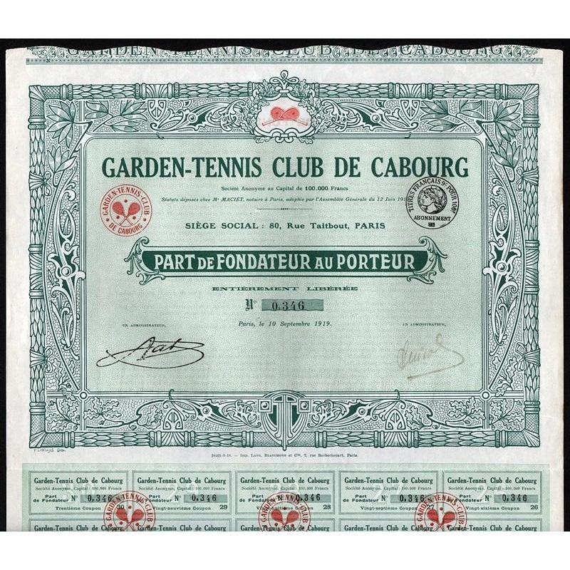 Garden-Tennis Club de Cabourg Stock Certificate