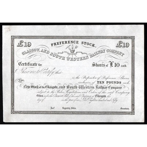 Glasgow and South Western Railway Company Stock Certificate