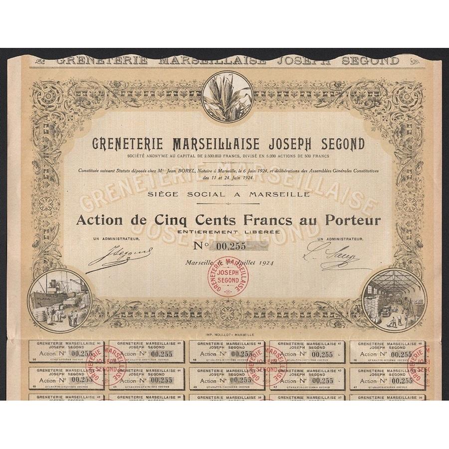 Greneterie Marseillaise Joseph Segond S.A. Stock Certificate