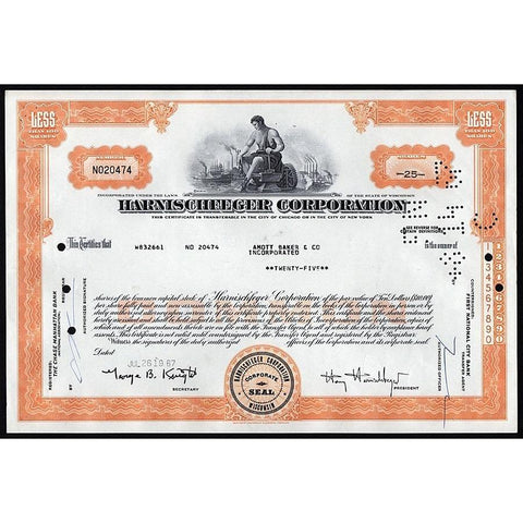 Harnischfeger Corporation Stock Certificate