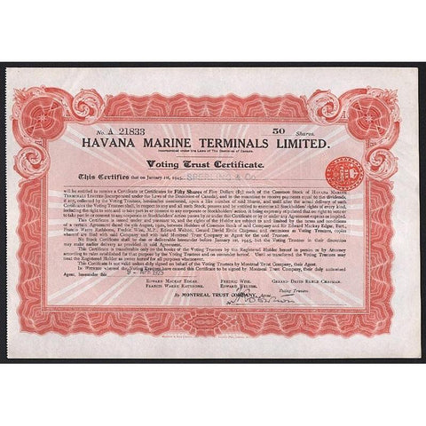 Havana Marine Terminals Stock Certificate