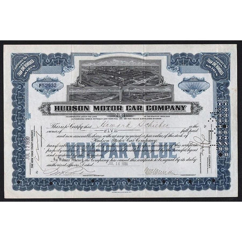 Hudson Motor Car Company 1930 Michigan Stock Certificate