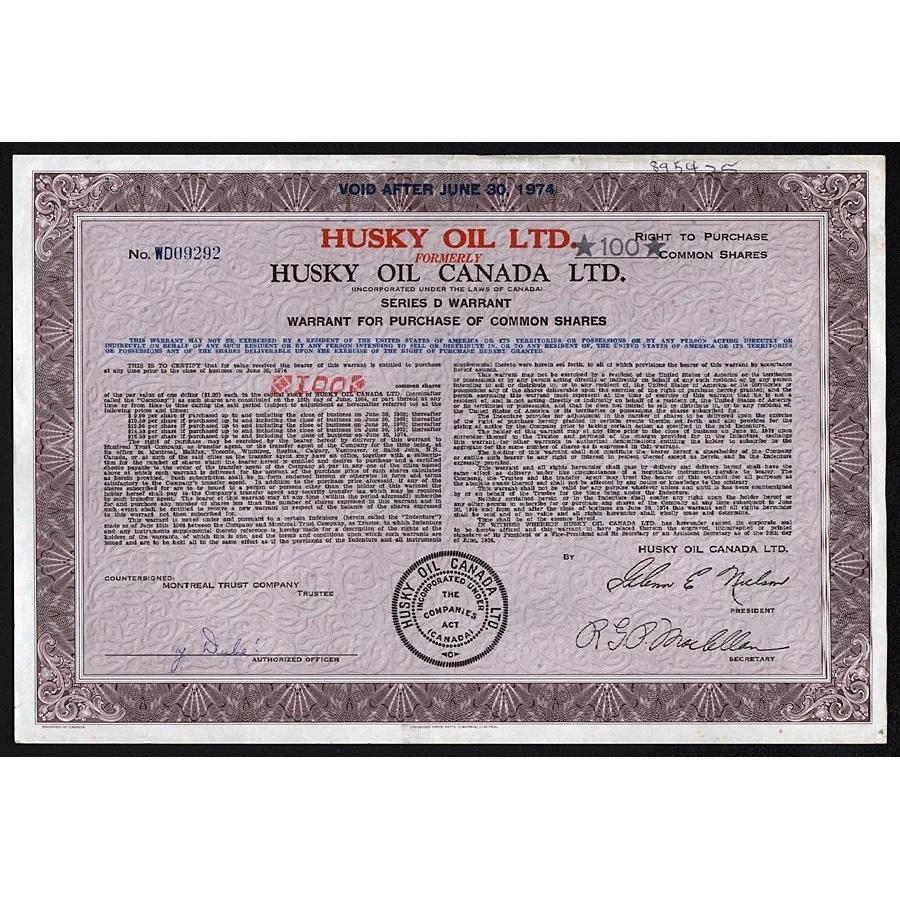 Husky Oil Canada Ltd. Stock Certificate
