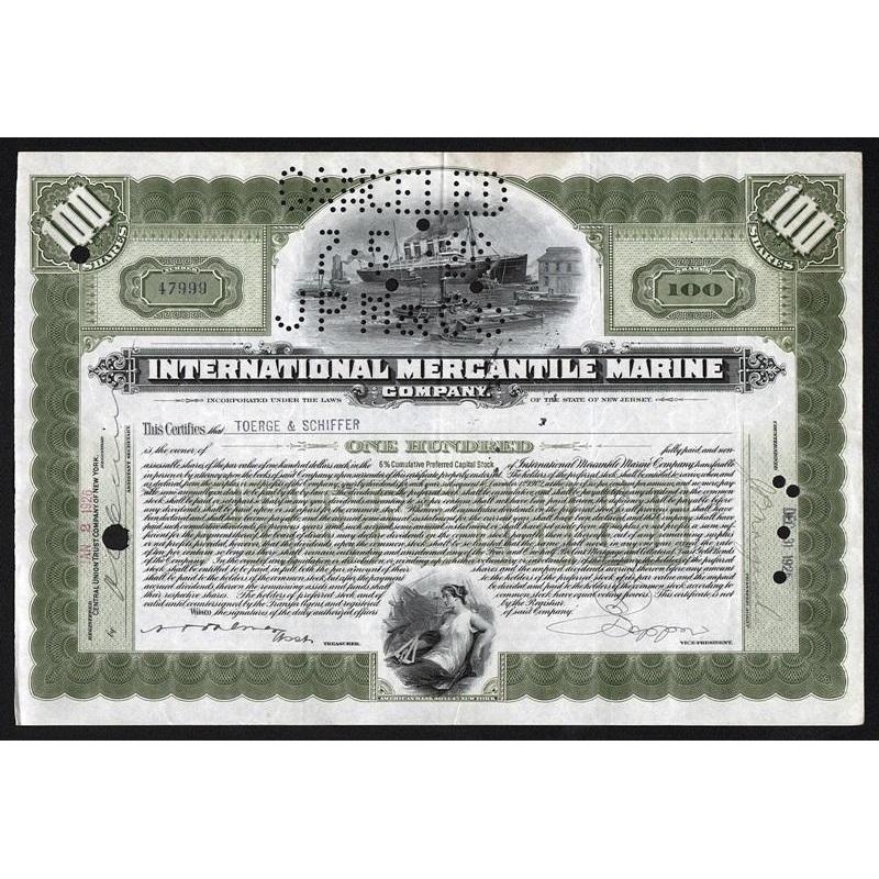 International Mercantile Marine Company ("Titanic") Stock Certificate