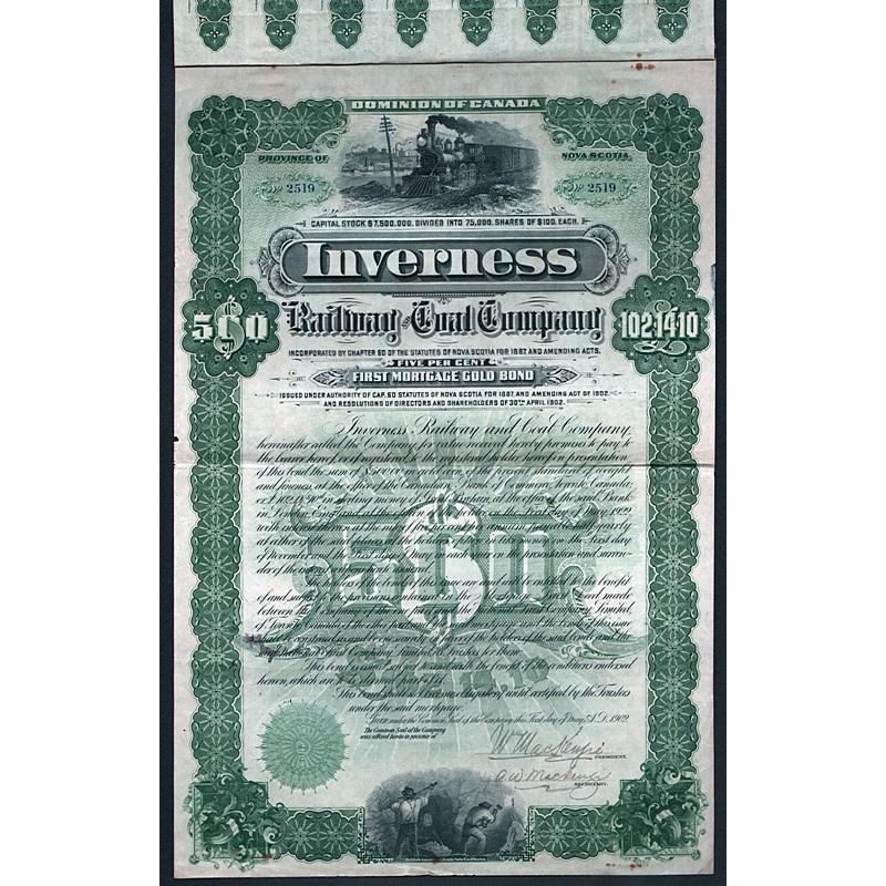 Inverness Railway and Coal Company 1902 Nova Scotia Bond Certificate