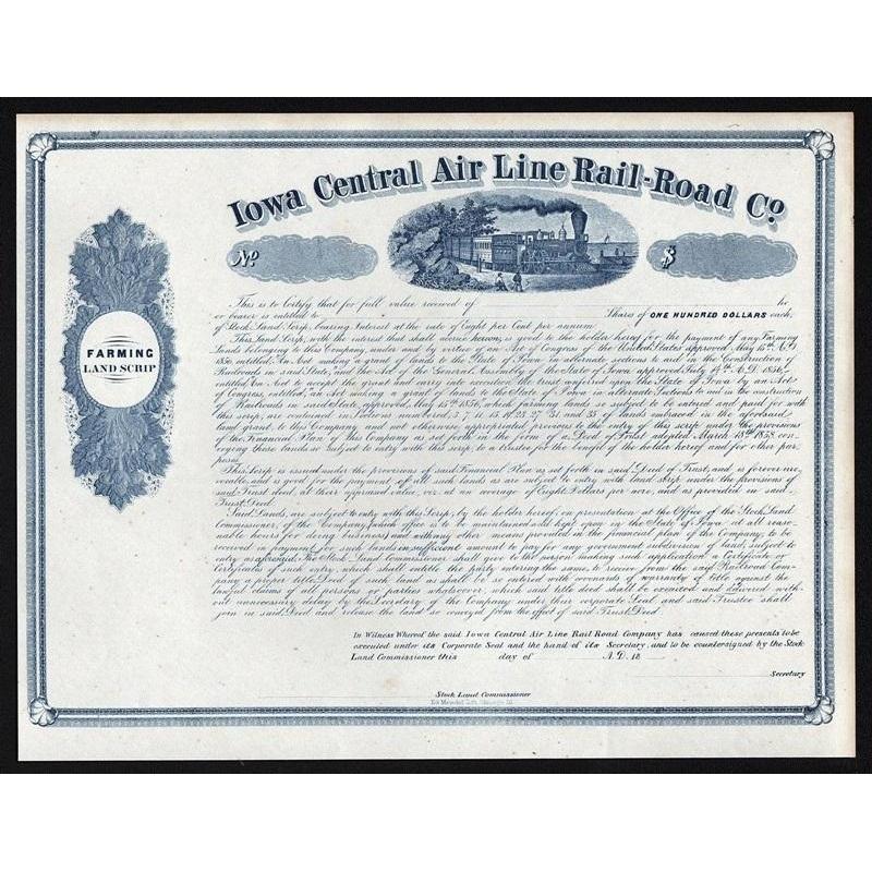 Iowa Central Air Line Rail-Road Co. Stock Certificate
